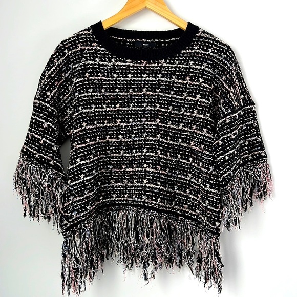 fab'rik Fate Black Multi Color Tweed Fringe Top Size Small - Picture 5 of 11